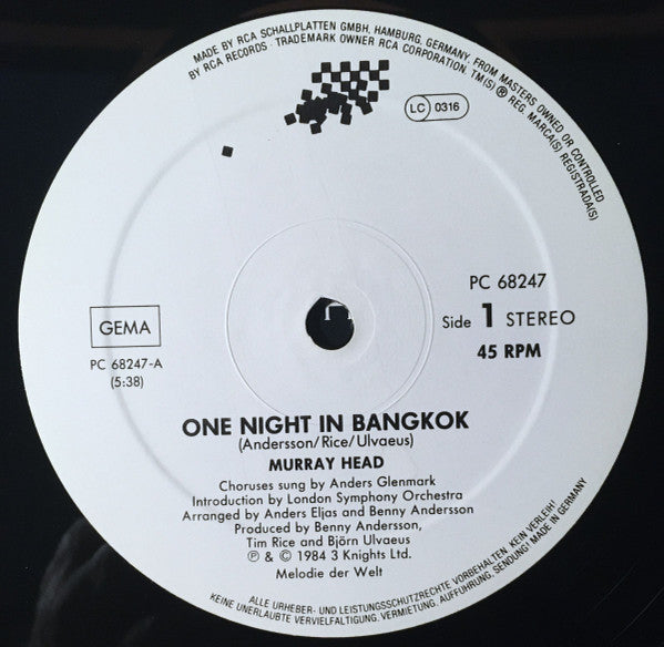 Murray Head – One Night In Bangkok (EX, FUNDA VG+) BOX26