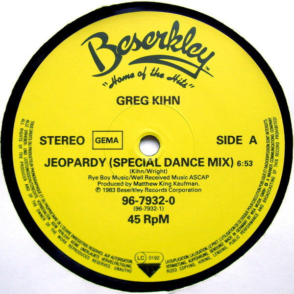 Greg Kihn Band – Jeopardy (NM, FUNDA VG+) BOX12