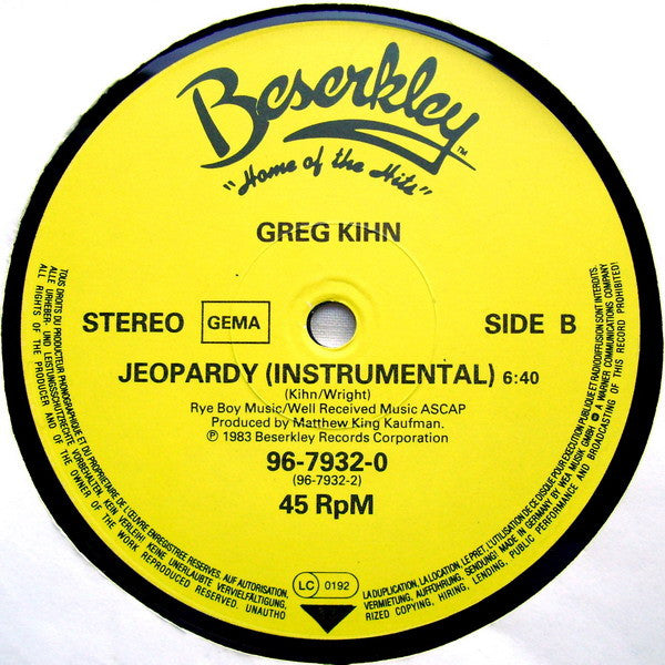 Greg Kihn Band – Jeopardy (NM, FUNDA VG+) BOX12