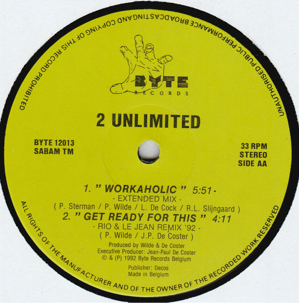 2 Unlimited – Workaholic (VG+, FUNDA VG, VG+) BOX16