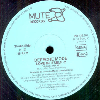 Depeche Mode – Love In Itself · 2 And Live Tracks (VG+) BOX36