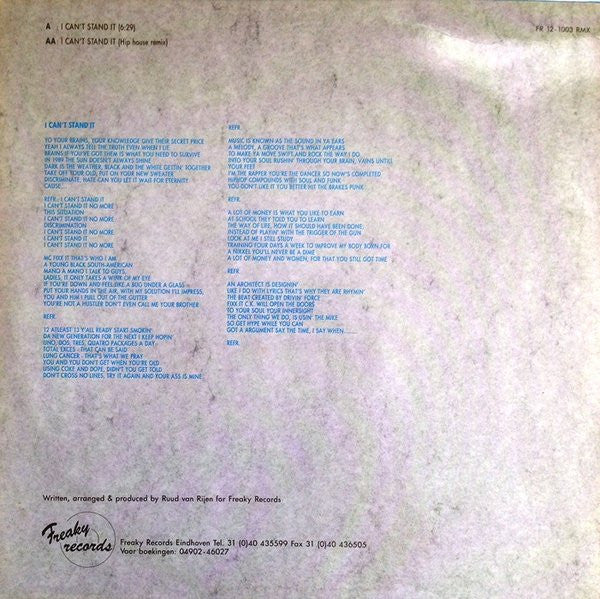 Twenty 4 Seven Feat. MC Fixx It ‎– I Can't Stand It (VG+) Box14
