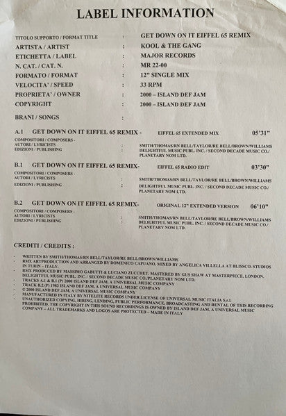 Kool & The Gang – Get Down On It (Eiffel 65 Remix) (NM,BOOTLEG PROMO) BOX21
