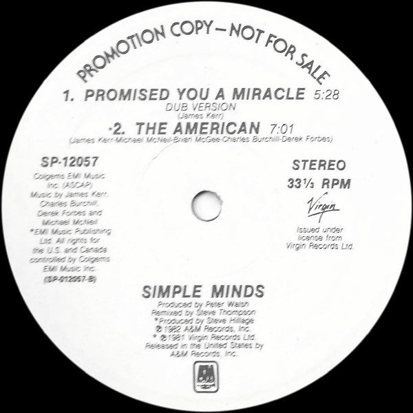 Simple Minds – Promised You A Miracle (VG+ PEQUEÑA MARCA CON LAPIZ EN LA GALLETA) BOX 11