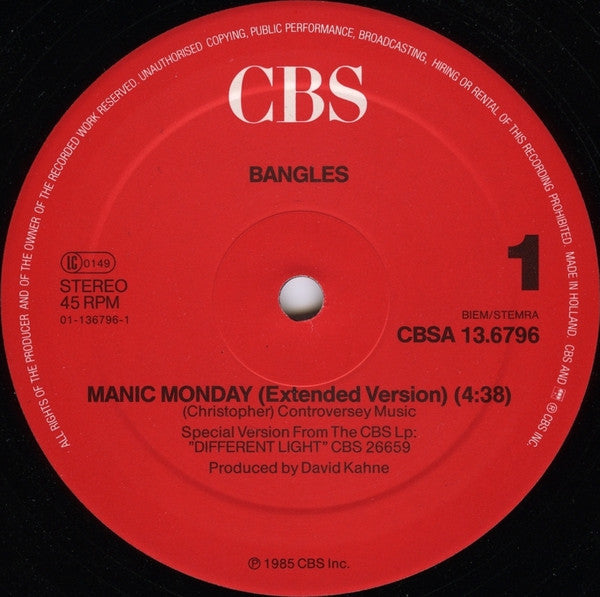 Bangles – Manic Monday (Extended Version) (NM, FUNDA VG+) BOX23