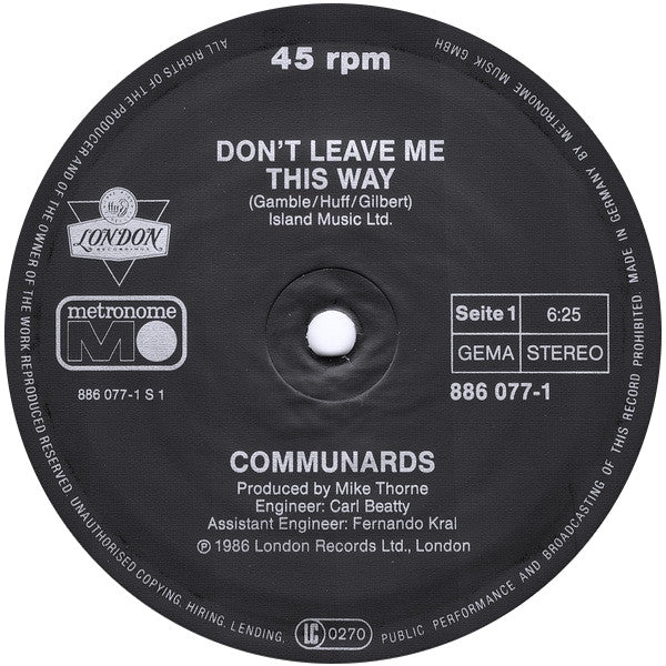 Communards With Sarah Jane Morris – Don't Leave Me This Way (NM, FUNDA VG+) BOX8