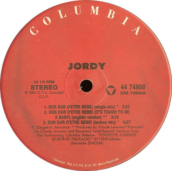 Jordy – Dur Dur D'Être Bébé! (NM, FUNDA VG+ CON PEGATINA 124 BPM) BOX18