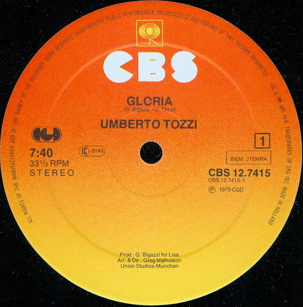 Umberto Tozzi – Gloria (NM, FUNDA EX) BOX35