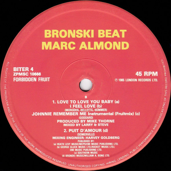Bronski Beat, Marc Almond ‎– I Feel Love (Cake Mix) (VG+) BOX15