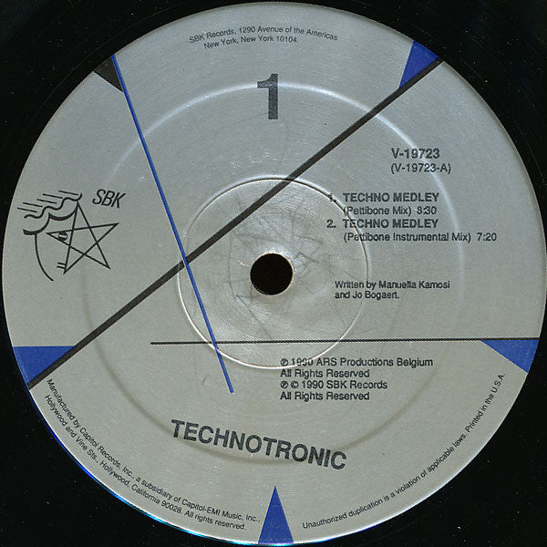 Technotronic ‎– Techno Medley / Rockin' Over The Beat (VG+, FUNDA GENÉRICA) BOX36