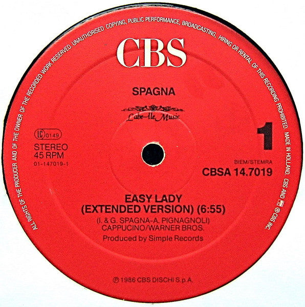 Spagna  – Easy Lady (Extended Version) (NM, FUNDA VG+ EX) BOX27