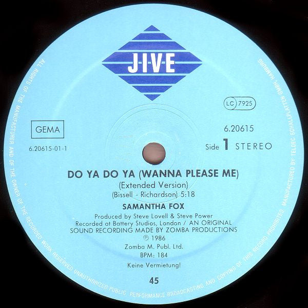 Samantha Fox – Do Ya Do Ya (Wanna Please Me) (EX,FUNDA VG+) BOX14