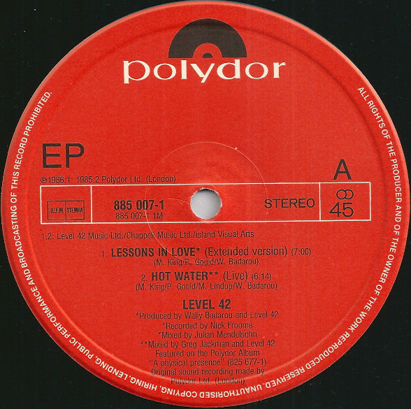 Level 42 – Lessons In Love / Something About You (FUNDA VG+, ESTADO NM) BOX 6