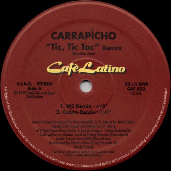 Carrapicho – Tic, Tic Tac (Remix '97) Incluye versión original, éxito del programa "Mecano"(NM) BOX16