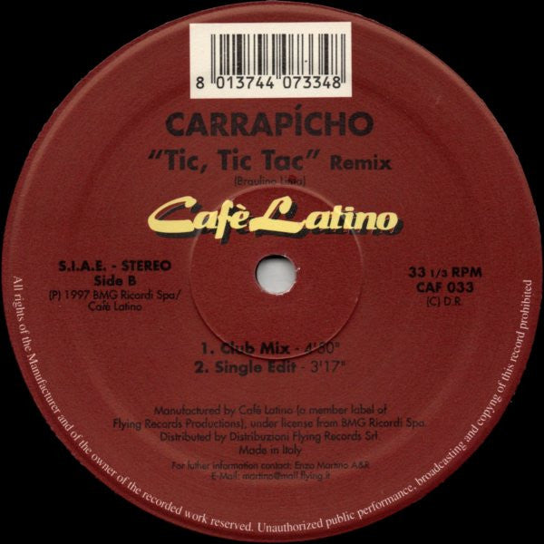 Carrapicho – Tic, Tic Tac (Remix '97) Incluye versión original, éxito del programa "Mecano"(NM) BOX15