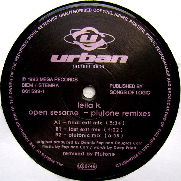 Leila K – Open Sesame (Final Exit Remix, PLUTONE  Club Mix ) (NM) BOX17
