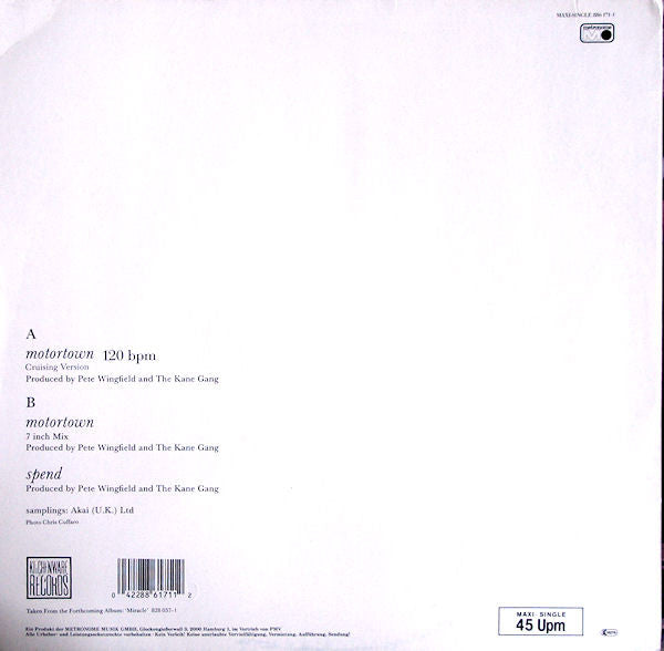 The Kane Gang – Motortown (VG+) Pequeña pegatina con bpm en portada BOX23