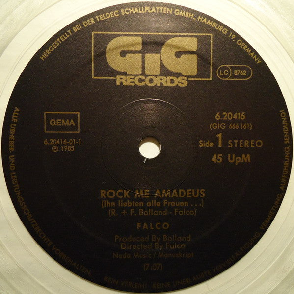 Falco – Rock Me Amadeus (VG+) DISCO TRANSPARENTE BOX14