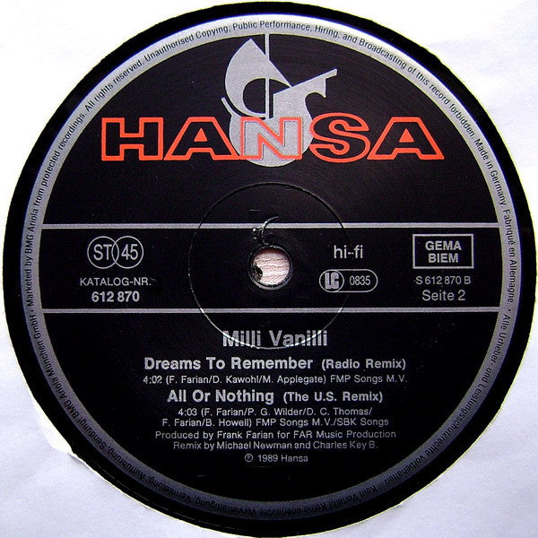 Milli Vanilli – All Or Nothing (NM, FUNDA EX) BOX10