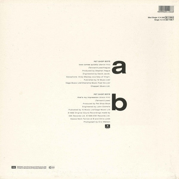 Pet Shop Boys – Love Comes Quickly (NM, FUNDA EX) BOX18