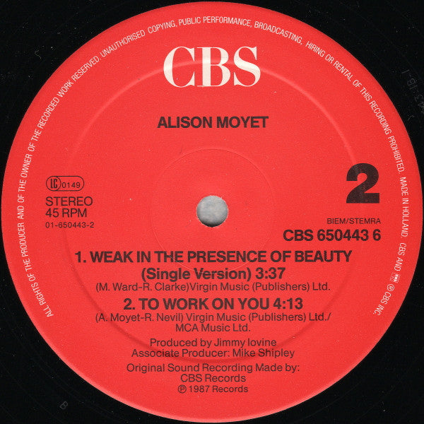 Alison Moyet – Weak In The Presence Of Beauty (Extended Remix) (NM, FUNDA EX) BOX14