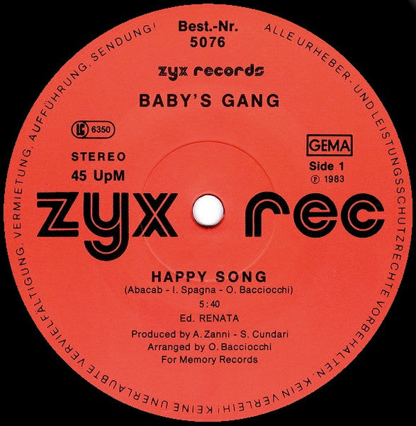 Baby's Gang – Happy Song (NM, FUNDA VG+) BOX9