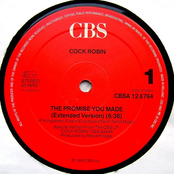 Cock Robin – The Promise You Made (Extended Version) (VG+ PEQUEÑOS RUDIOS AL COMIENZO) BOX14