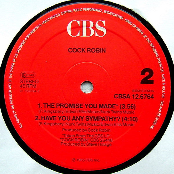 Cock Robin – The Promise You Made (Extended Version) (VG+ PEQUEÑOS RUDIOS AL COMIENZO) BOX14