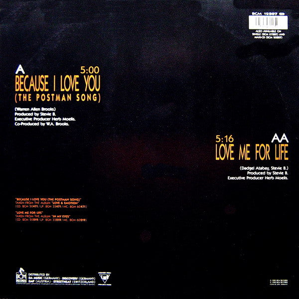 Stevie B. – Because I Love You (The Postman Song) / Love Me For Life (NM) BOX33