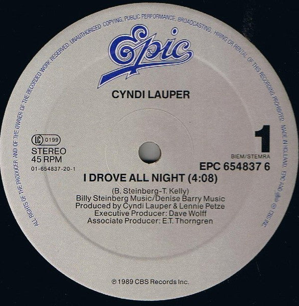 Cyndi Lauper – I Drove All Night (VG+) BOX17