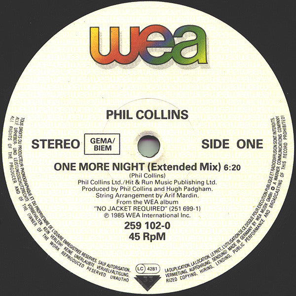 Phil Collins – One More Night (Extended Mix) (NM, FUNDA EX) BOX8
