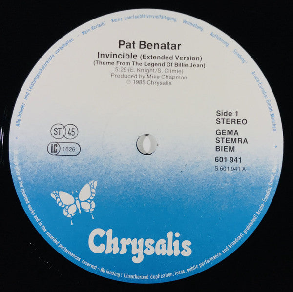 Pat Benatar – Invincible (Theme From The Legend Of Billie Jean) (Extended Remix) (VG+) BOX32