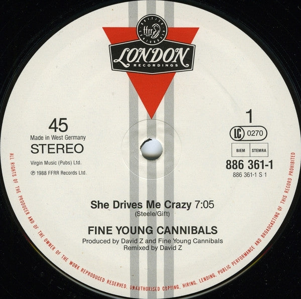 Fine Young Cannibals – She Drives Me Crazy (ESTADO NM, FUNDA VG+) BOX14