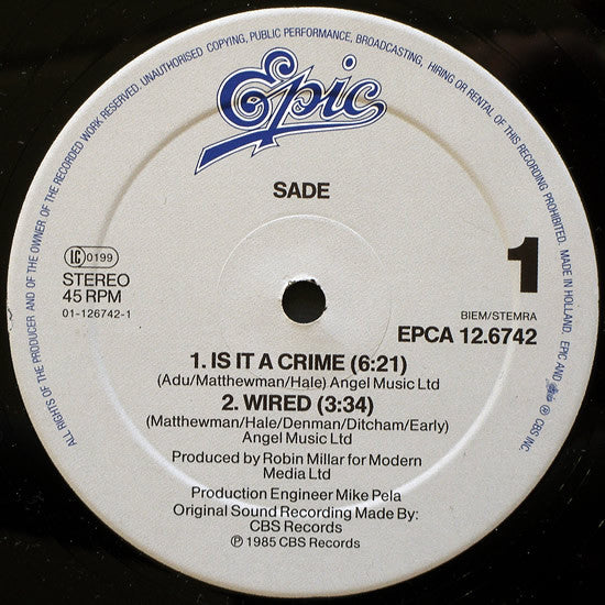 Sade – Is It A Crime? (NM, FUNDA VG+) BOX29