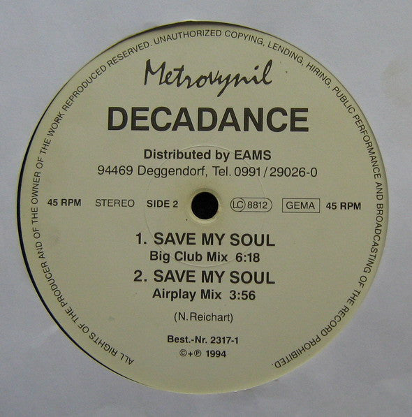 Decadance – Save My Soul (NM) BOX33