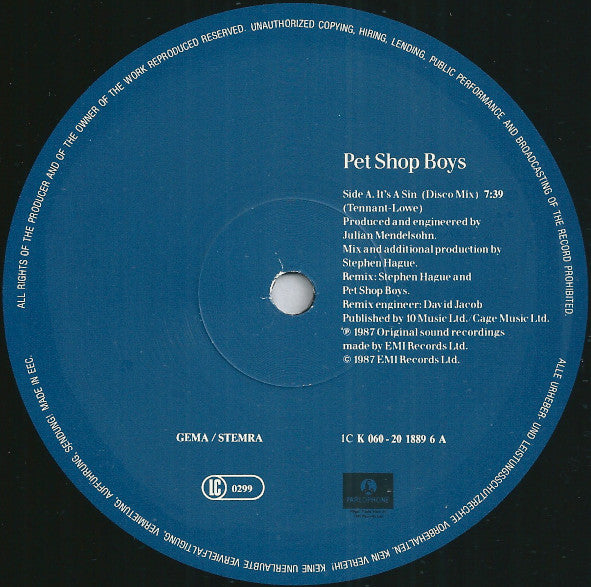 Pet Shop Boys – It's A Sin (VG+ EX) BOX21