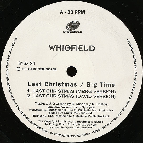 Whigfield – Last Christmas (Dance Remixes) / Big Time (Dancing Divaz & MBRG Remixes) (NM, FUNDA VG+) BOX1