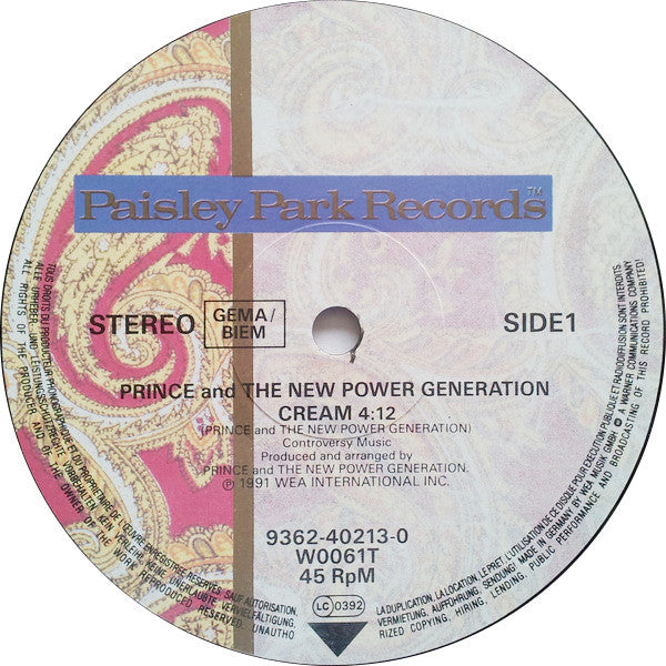 Prince And The New Power Generation – Cream (NM, FUNDA VG+) BOX34