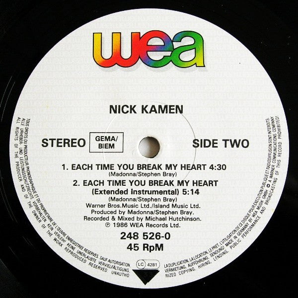 Nick Kamen – Each Time You Break My Heart (NM, FUNDA VG+) BOX5