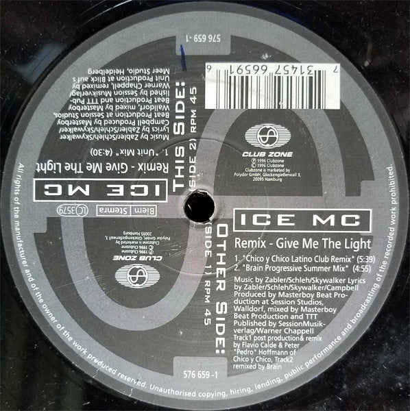 ICE MC – Give Me The Light (The Remixes) (NM, FUNDA GENÉRICA NEGRA) BOX33