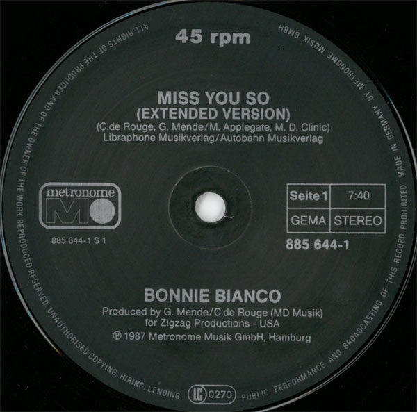 Bonnie Bianco – Miss You So (NM) BOXE1