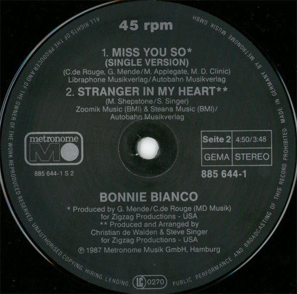 Bonnie Bianco – Miss You So (NM) BOXE1
