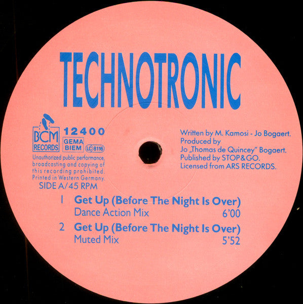 Technotronic – Get Up! (Before The Night Is Over) (NM, PEQUEÑA PEGATINA EN FUNDA) BOX5