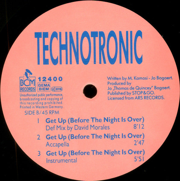 Technotronic – Get Up! (Before The Night Is Over) (NM, PEQUEÑA PEGATINA EN FUNDA) BOX5