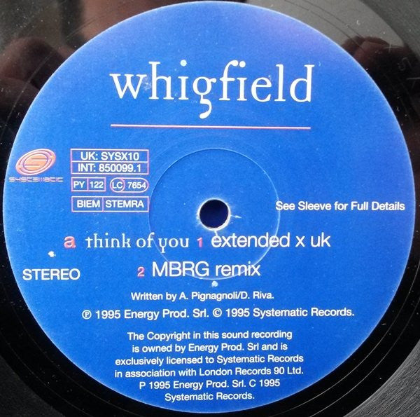 Whigfield – Think Of You (The Dance Mixes) (NM, FUNDA VG+) BOX14