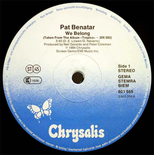 Pat Benatar – We Belong (VG+) BOX14