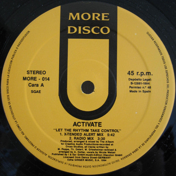 Activate – Let The Rhythm Take Control (NM) pequeña cruz con lapiz en un lateral de portada BOX27