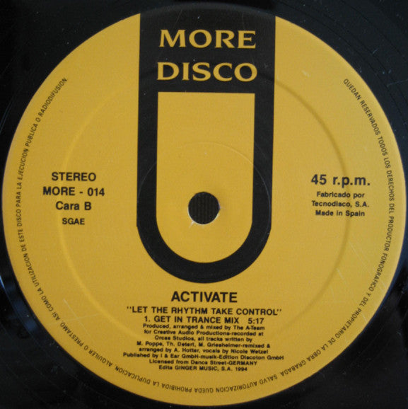 Activate – Let The Rhythm Take Control (NM) pequeña cruz con lapiz en un lateral de portada BOX27