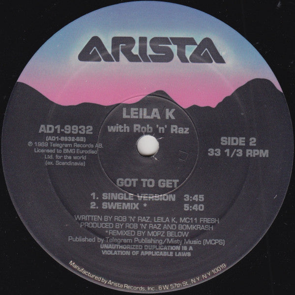 Leila K With Rob 'N' Raz ‎– Got To Get (VG+) BOX12