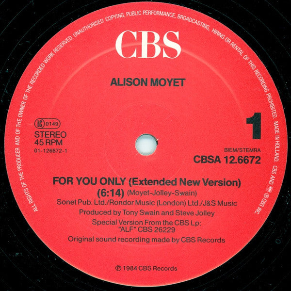 Alison Moyet – For You Only (Extended New Version)(NM, FUNDA EX) BOX5